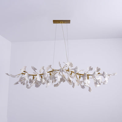 Dylo Chandelier Brass Linear Ginkgo Ceramic Petal Branch