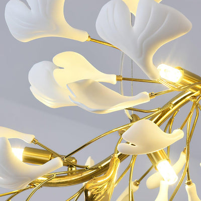 Dylo Chandelier Brass Linear Ginkgo Ceramic Petal Branch