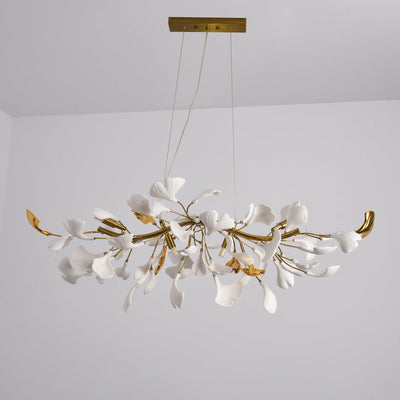 Dylo Chandelier Brass Linear Ginkgo Ceramic Petal Branch