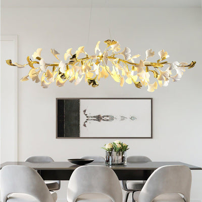 Dylo Chandelier Brass Linear Ginkgo Ceramic Petal Branch