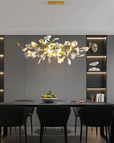 Dylo Chandelier Brass Linear Ginkgo Ceramic Petal Branch
