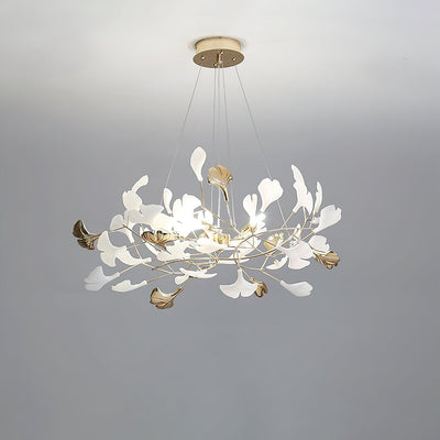 Eliinira Chandelier Gingko Ceramic Leaves Iron Frame