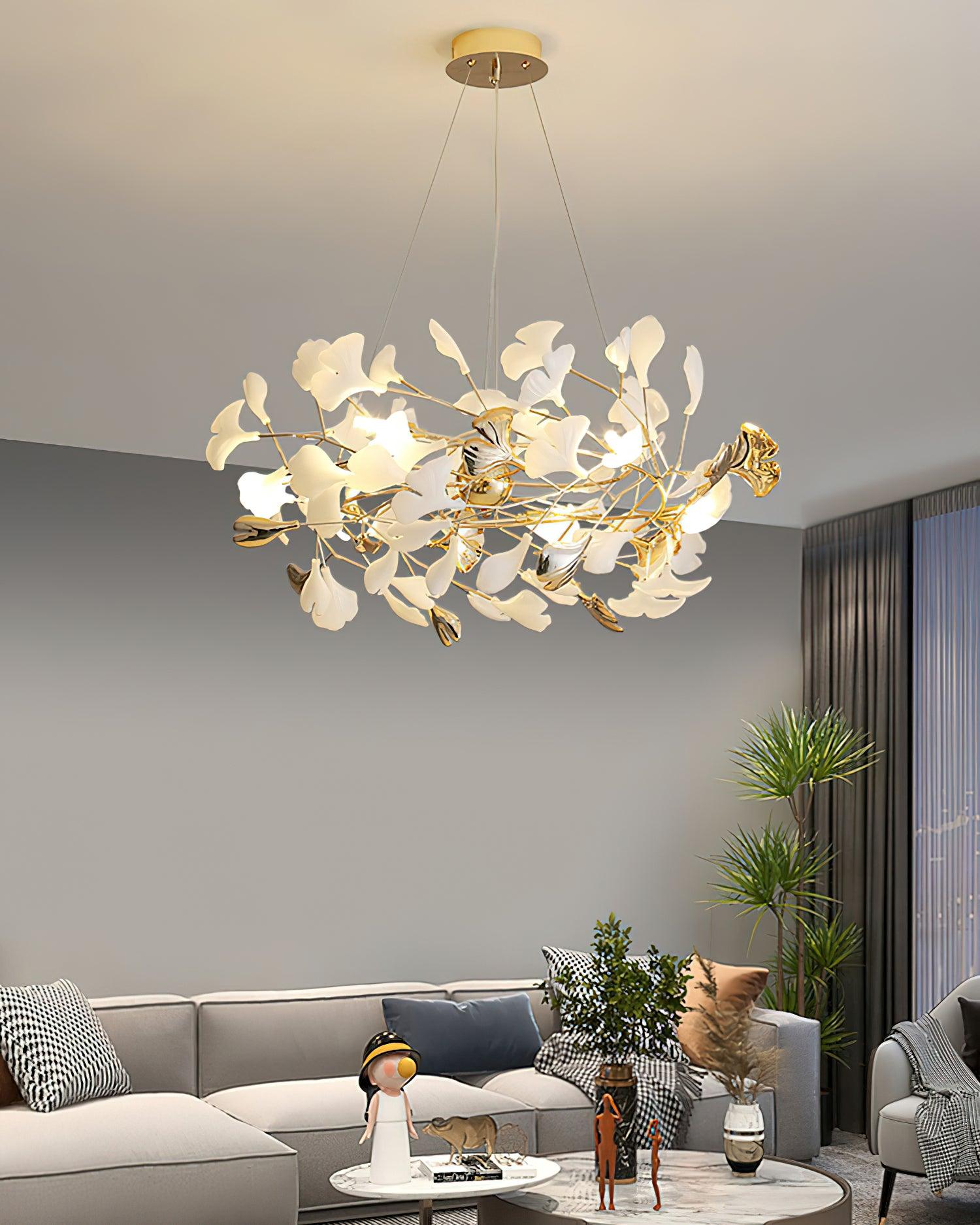 Quiven Chandelier Gingko Leaf Ceramic Gold Elegant