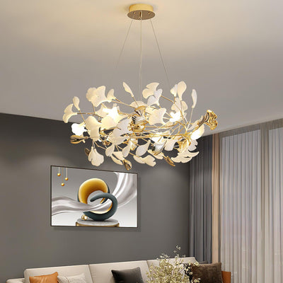 Quiven Chandelier Gingko Leaf Ceramic Gold Elegant
