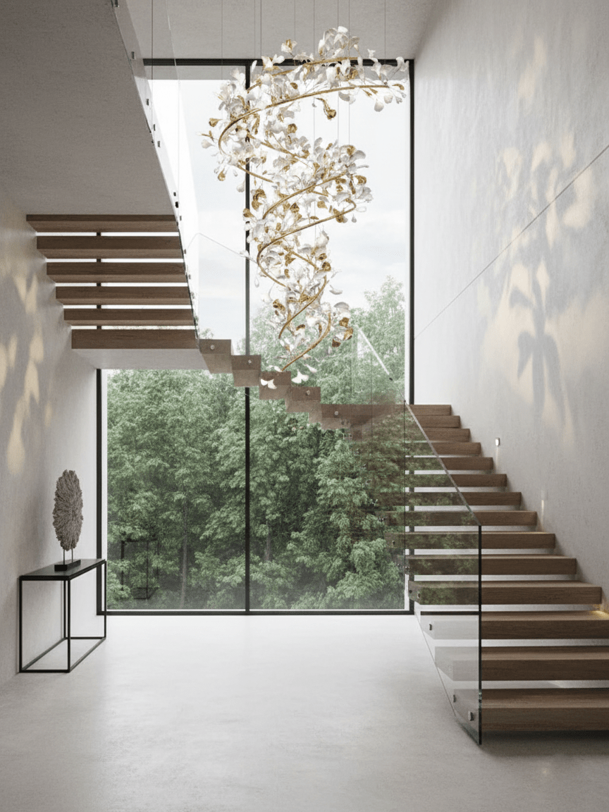 Gingko Ring Chandelier Ceramic Staircase Luxury