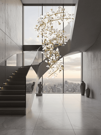Gingko Ring Chandelier Ceramic Staircase Luxury