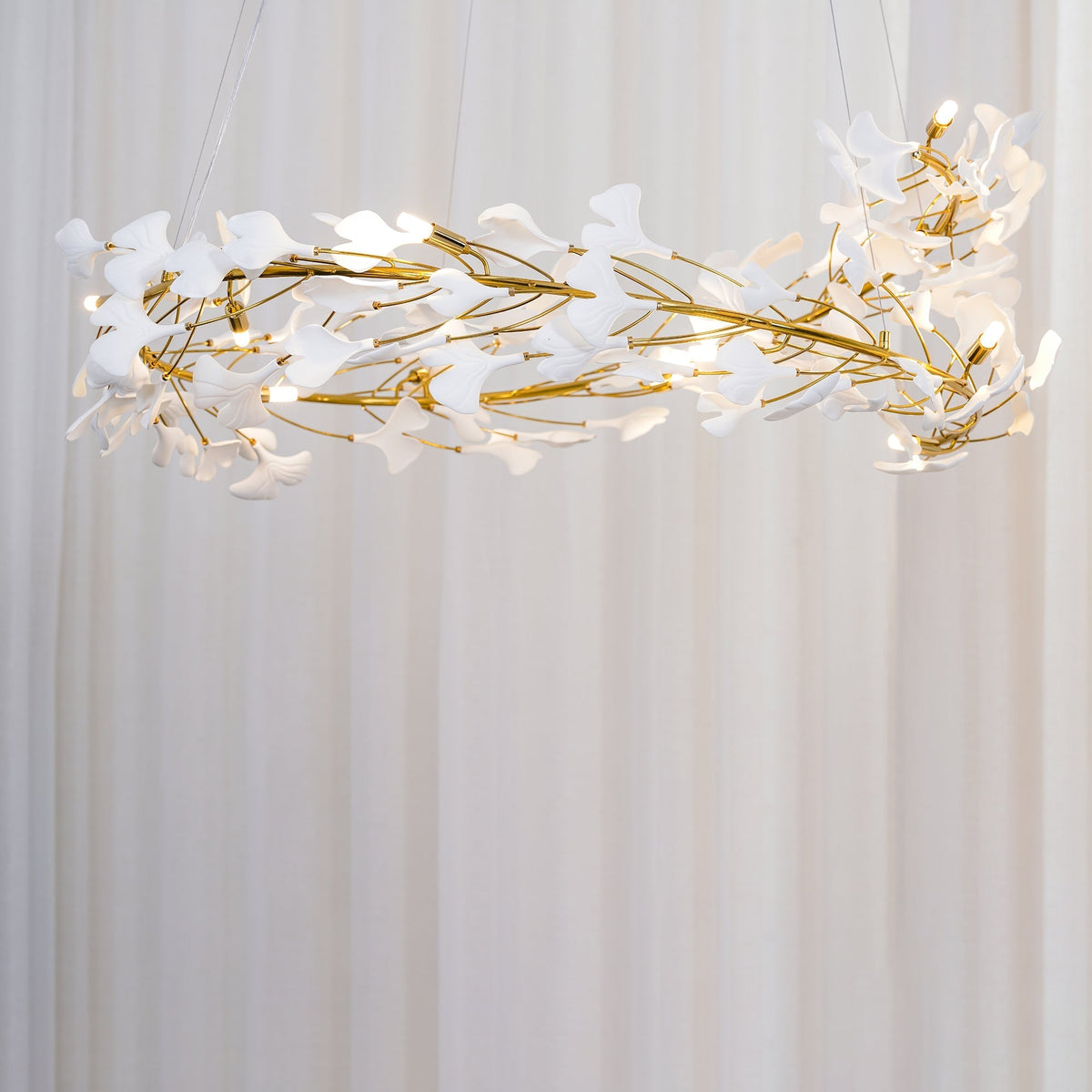 Umberis Pendant Lamp Gingko Porcelain Leaves Gold