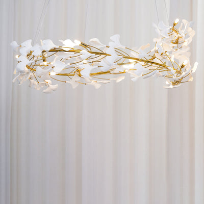 Umberis Pendant Lamp Gingko Porcelain Leaves Gold