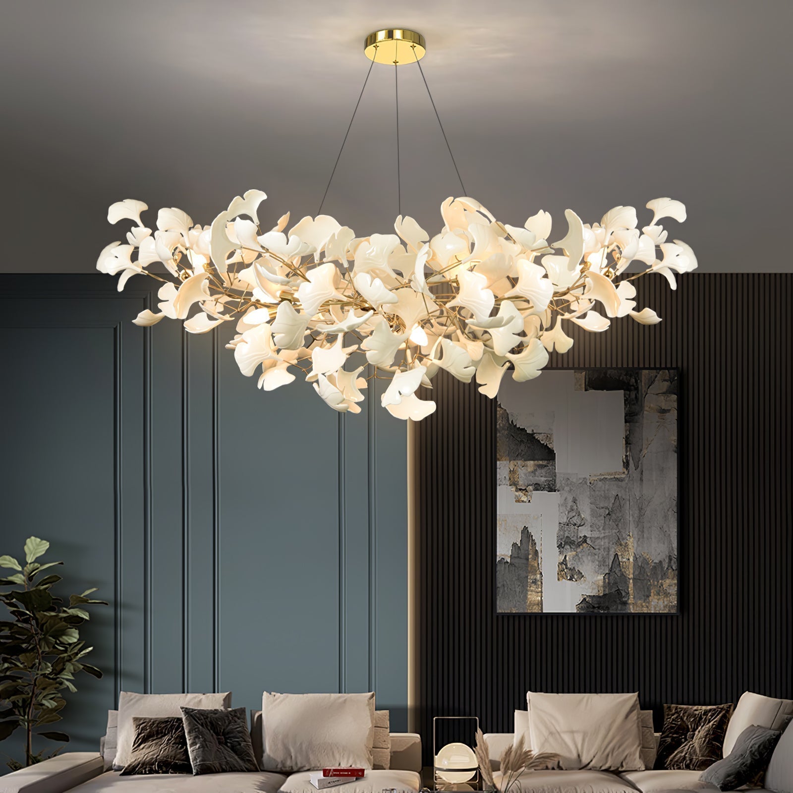 Olivia Ceramic Gingko Leaf Chandelier Smile -Shape - Neutral Decor