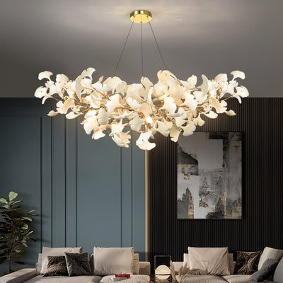 Olivia Ceramic Gingko Leaf Chandelier Smile -Shape - Neutral Decor