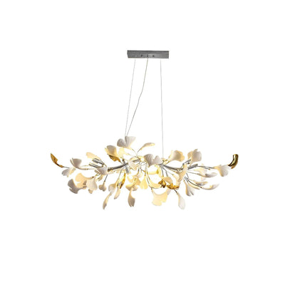 Dylo Chandelier Brass Linear Ginkgo Ceramic Petal Branch