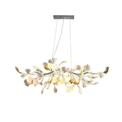 Dylo Chandelier Brass Linear Ginkgo Ceramic Petal Branch