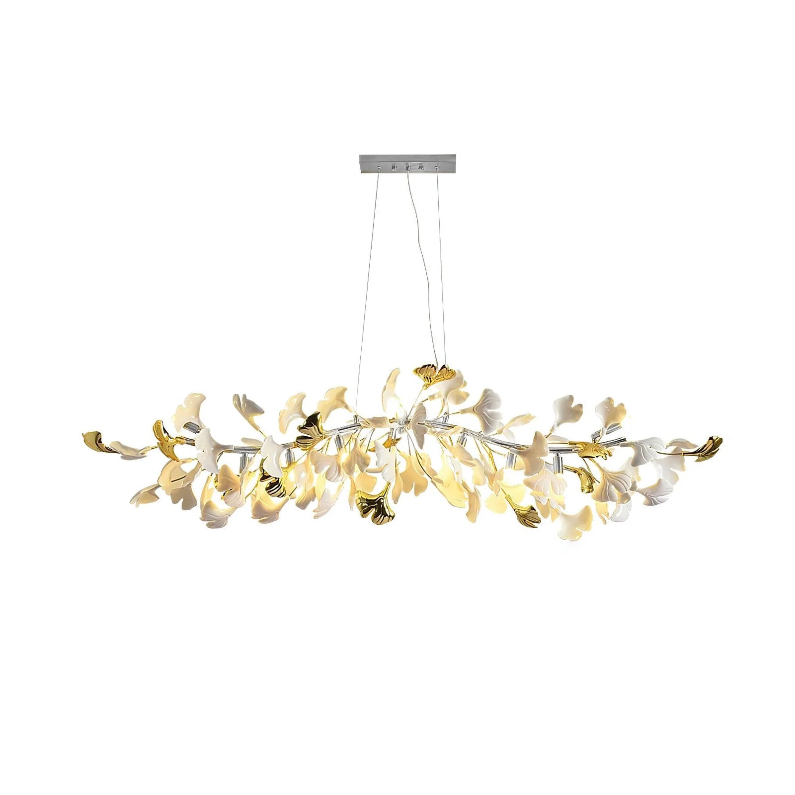 Dylo Chandelier Brass Linear Ginkgo Ceramic Petal Branch