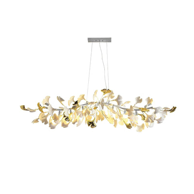 Dylo Chandelier Brass Linear Ginkgo Ceramic Petal Branch