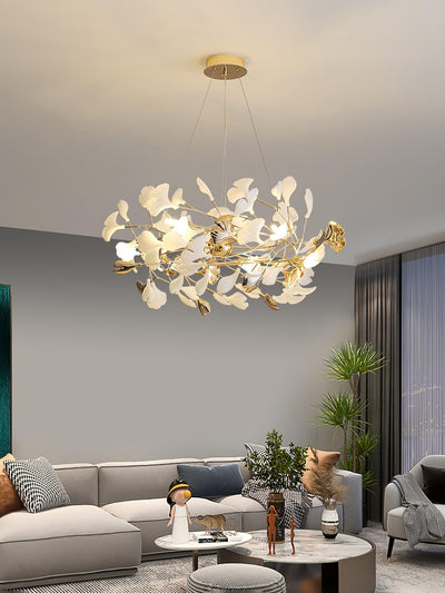 Quiven Chandelier Gingko Leaf Ceramic Gold Elegant