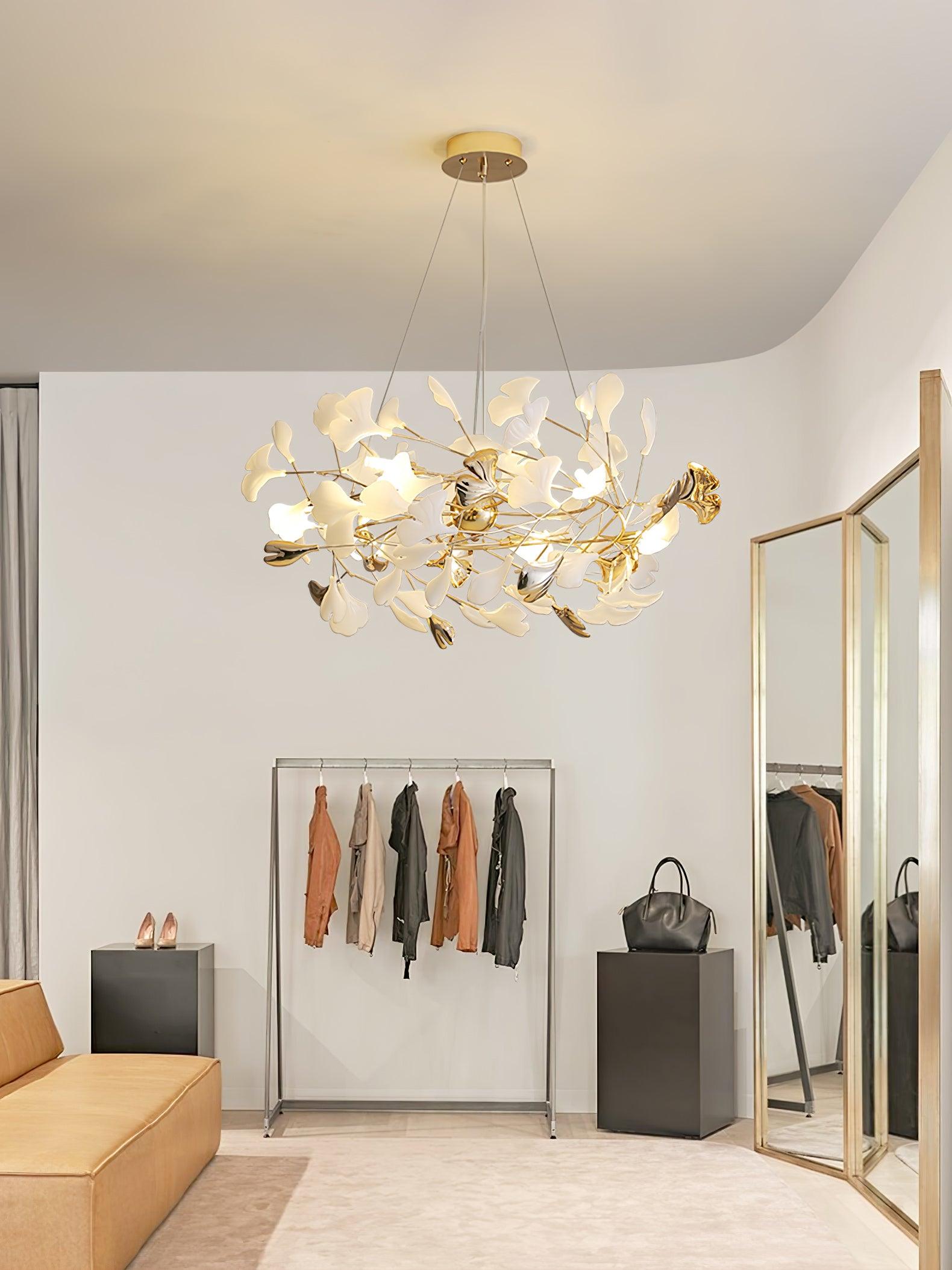 Quiven Chandelier Gingko Leaf Ceramic Gold Elegant