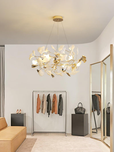 Quiven Chandelier Gingko Leaf Ceramic Gold Elegant