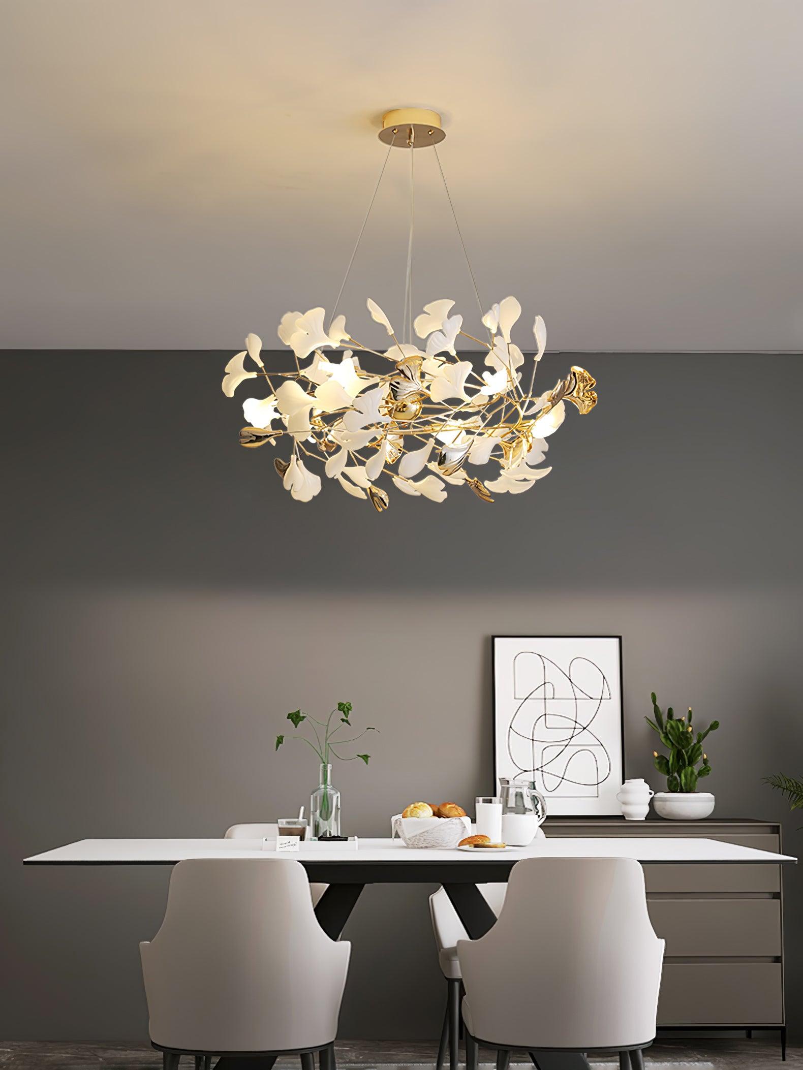Quiven Chandelier Gingko Leaf Ceramic Gold Elegant