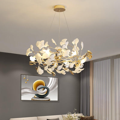 Quiven Chandelier Gingko Leaf Ceramic Gold Elegant