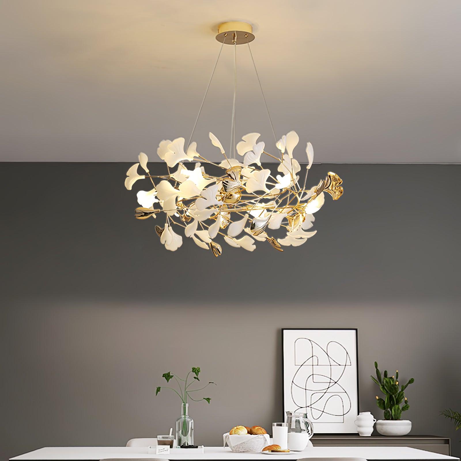Quiven Chandelier Gingko Leaf Ceramic Gold Elegant