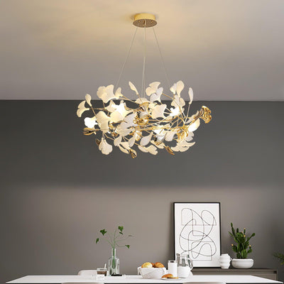 Quiven Chandelier Gingko Leaf Ceramic Gold Elegant