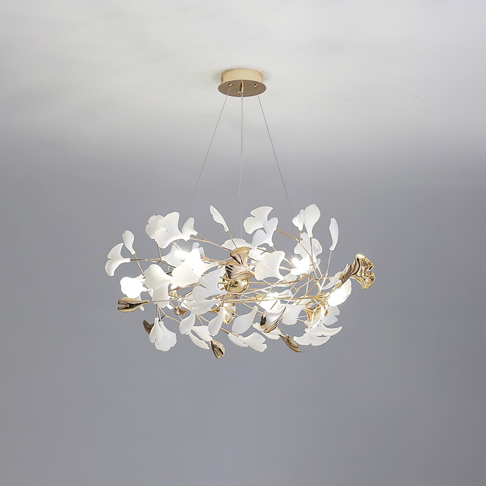 Quiven Chandelier Gingko Leaf Ceramic Gold Elegant