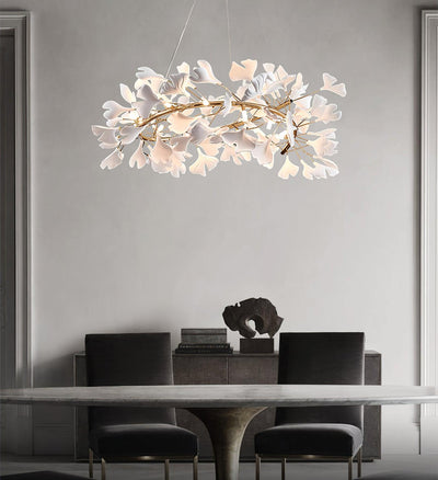 Umberis Pendant Lamp Gingko Porcelain Leaves Gold