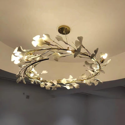 Umberis Pendant Lamp Gingko Porcelain Leaves Gold