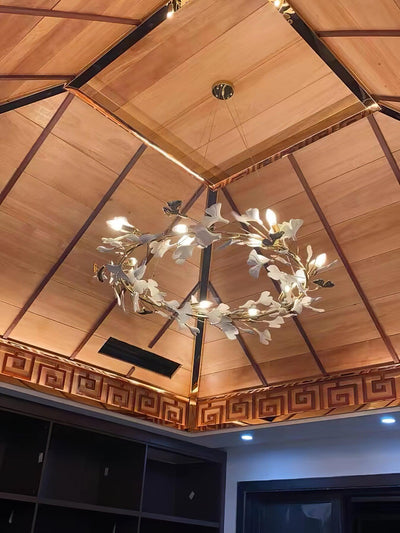 Umberis Pendant Lamp Gingko Porcelain Leaves Gold
