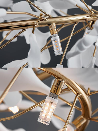 Umberis Pendant Lamp Gingko Porcelain Leaves Gold
