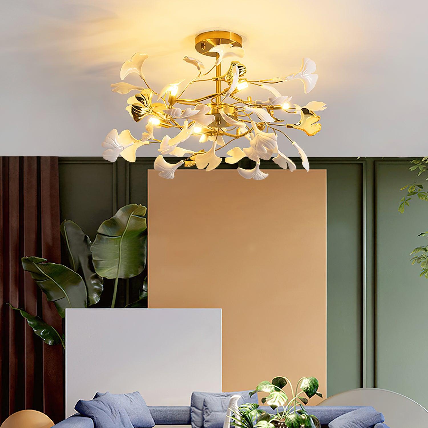 Auriora Pendant Lamp Gingko Ceramic Leaves Gold