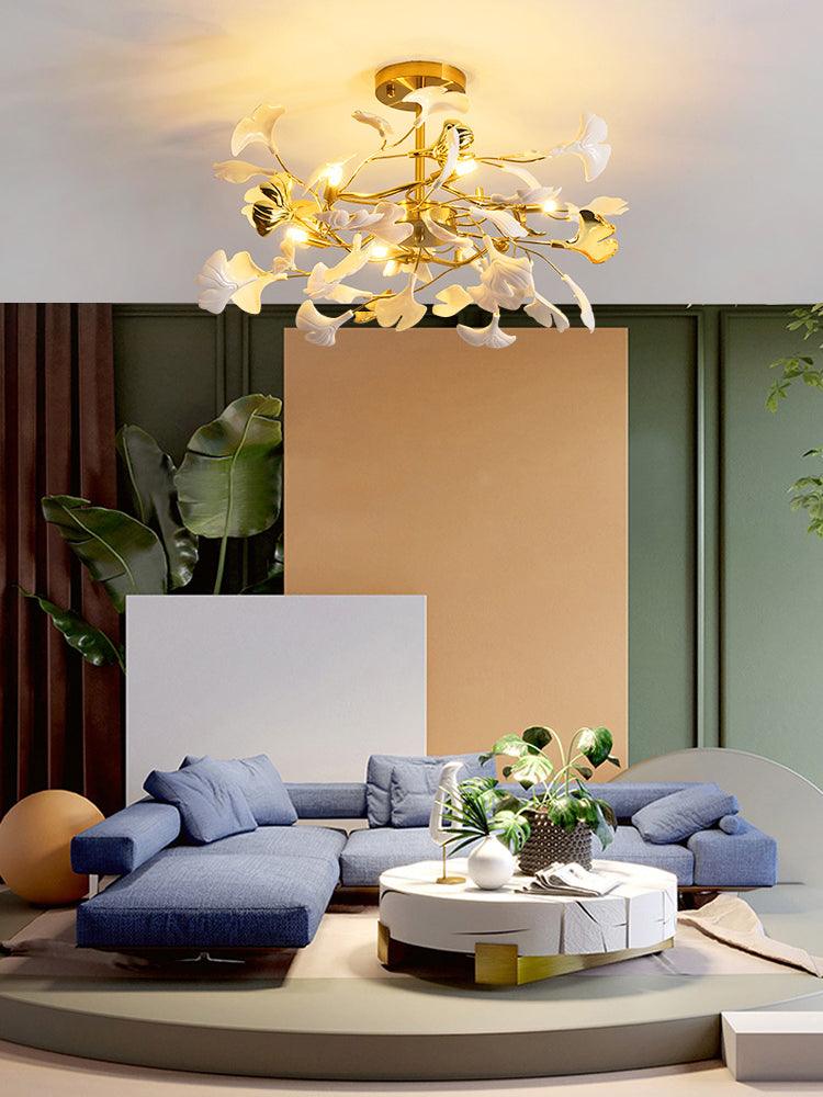 Auriora Pendant Lamp Gingko Ceramic Leaves Gold