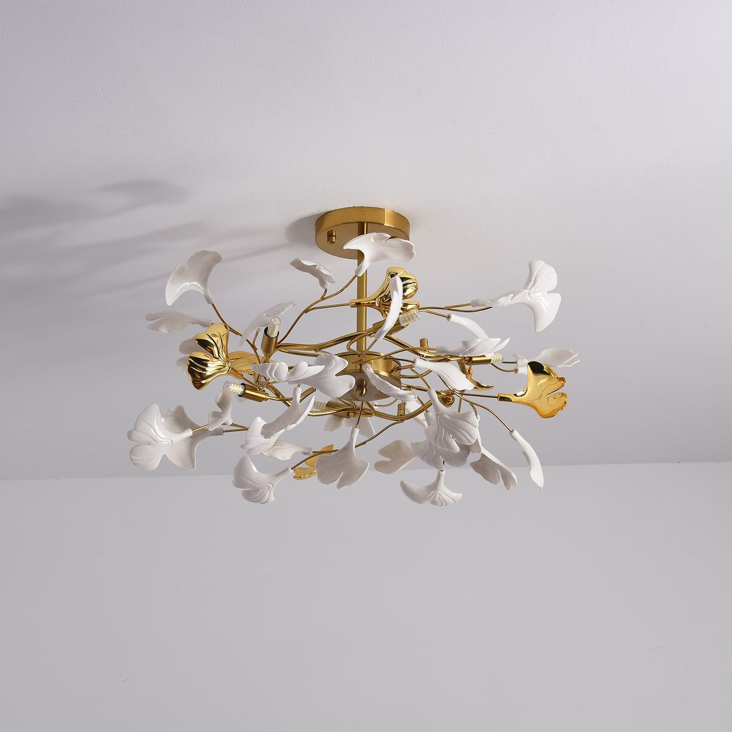 Auriora Pendant Lamp Gingko Ceramic Leaves Gold
