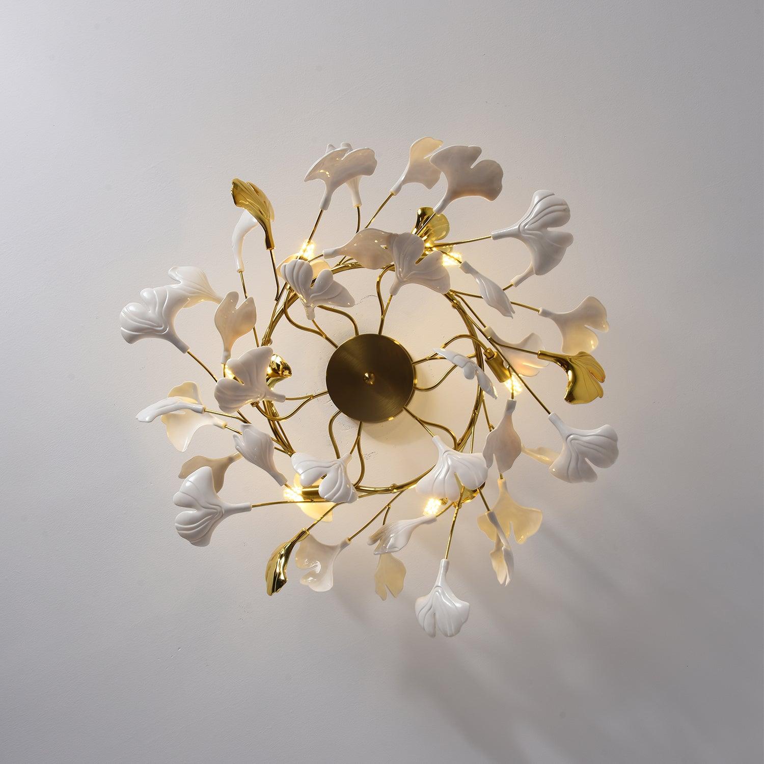 Auriora Pendant Lamp Gingko Ceramic Leaves Gold