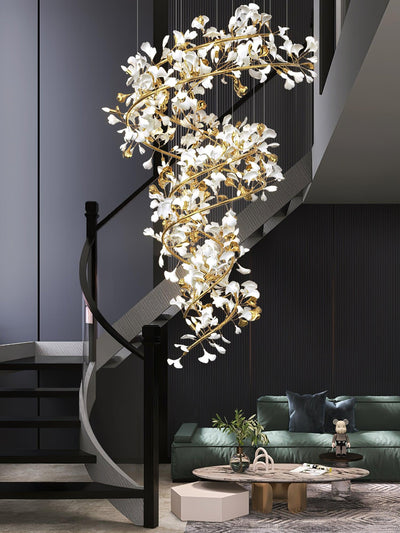Gingko Ring Chandelier Ceramic Staircase Luxury