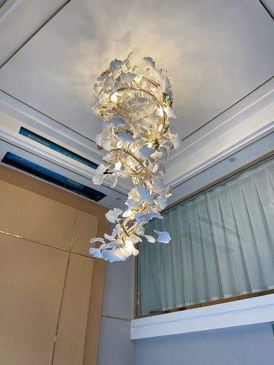 Gingko Ring Chandelier Ceramic Staircase Luxury