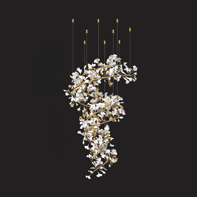 Gingko Ring Chandelier Ceramic Staircase Luxury