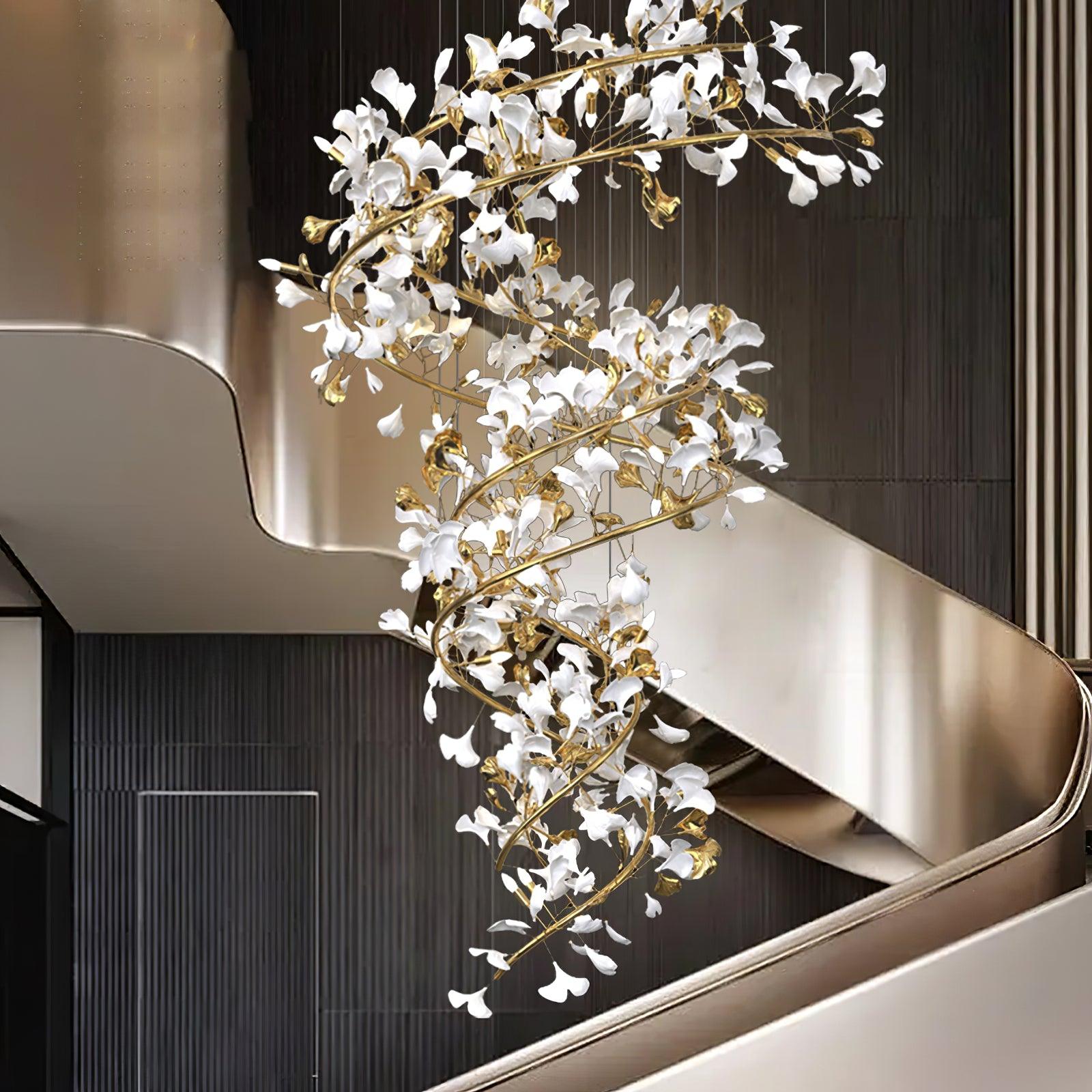 Gingko Ring Chandelier Ceramic Staircase Luxury