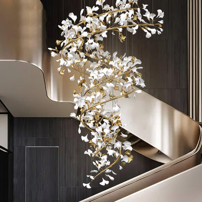 Gingko Ring Chandelier Ceramic Staircase Luxury