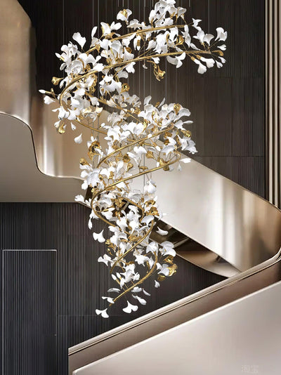 Gingko Ring Chandelier Ceramic Staircase Luxury