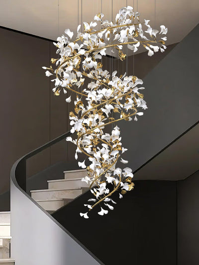 Gingko Ring Chandelier Ceramic Staircase Luxury