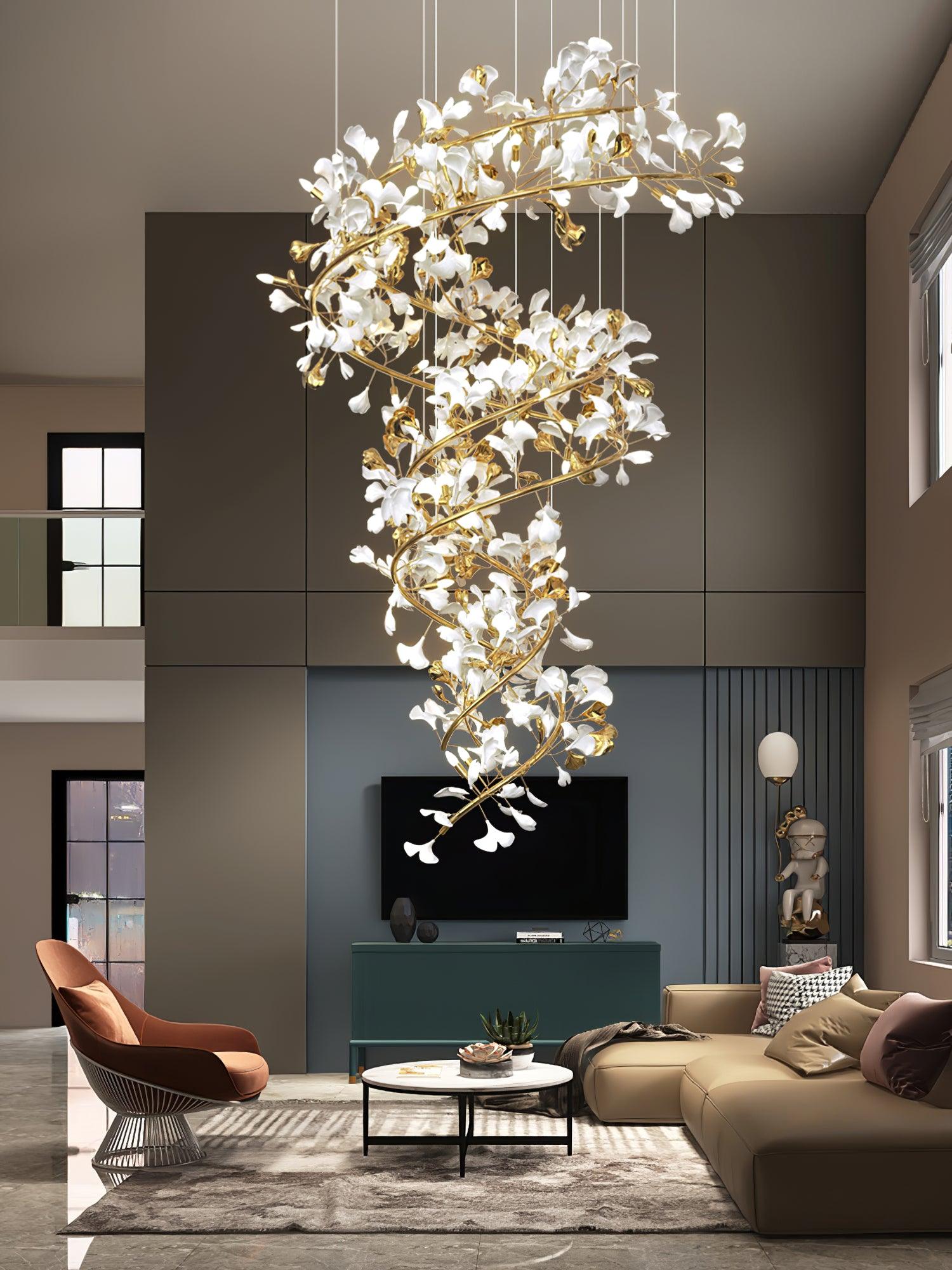 Gingko Ring Chandelier Ceramic Staircase Luxury