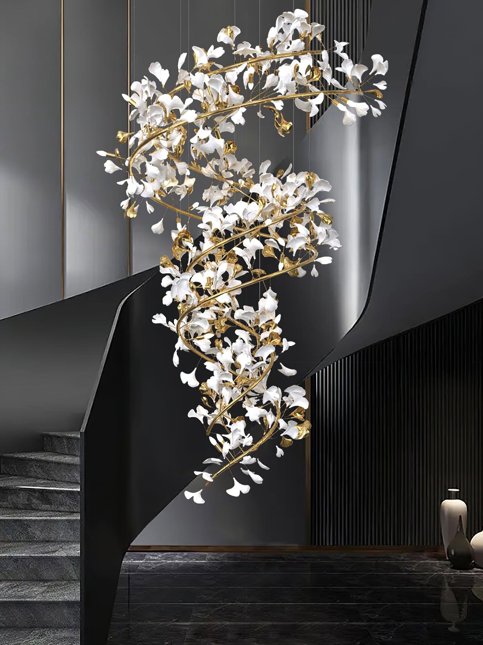 Gingko Ring Chandelier Ceramic Staircase Luxury