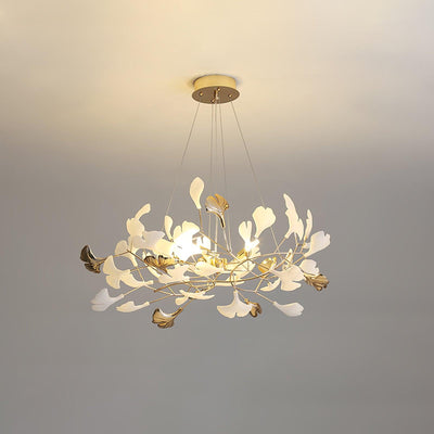 Eliinira Chandelier Gingko Ceramic Leaves Iron Frame