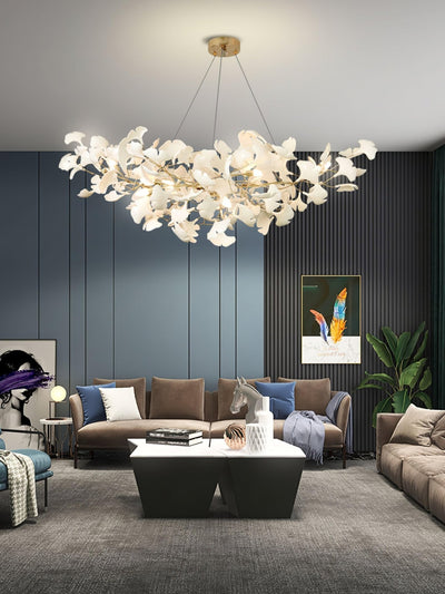 Veveno Chandelier Gingko S Ceramic Petals Brass