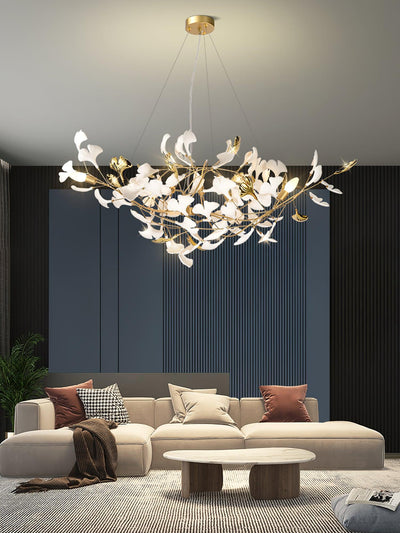 Veveno Chandelier Gingko S Ceramic Petals Brass