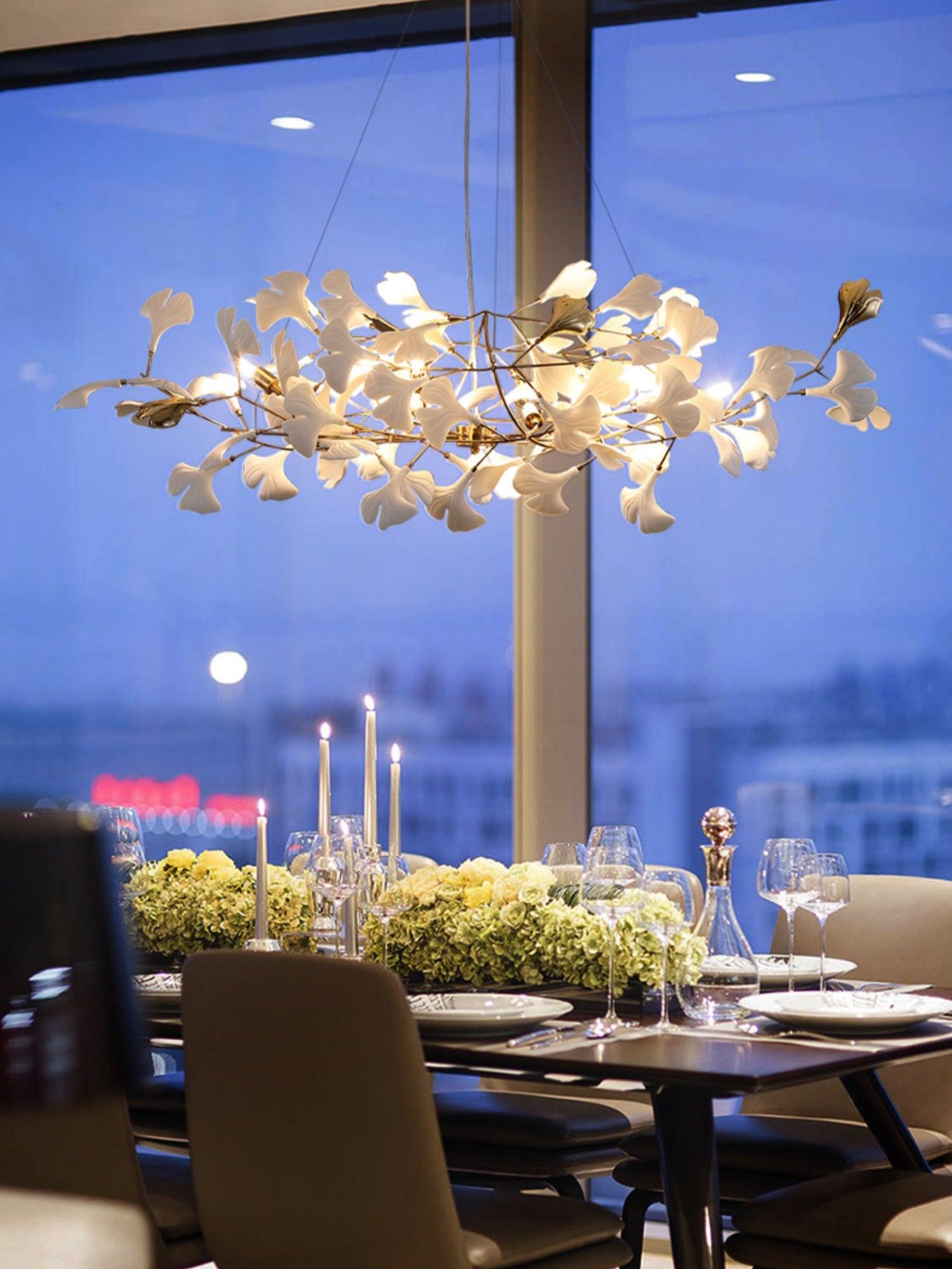 Veveno Chandelier Gingko S Ceramic Petals Brass
