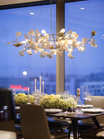 Veveno Chandelier Gingko S Ceramic Petals Brass