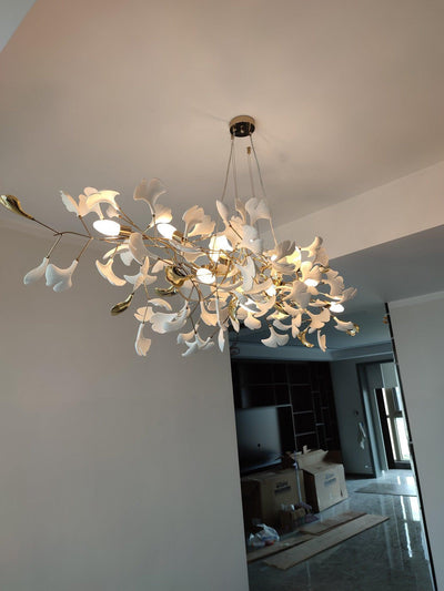 Veveno Chandelier Gingko S Ceramic Petals Brass