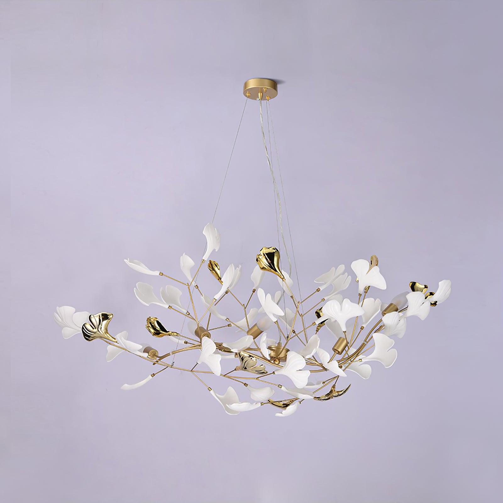 Veveno Chandelier Gingko S Ceramic Petals Brass
